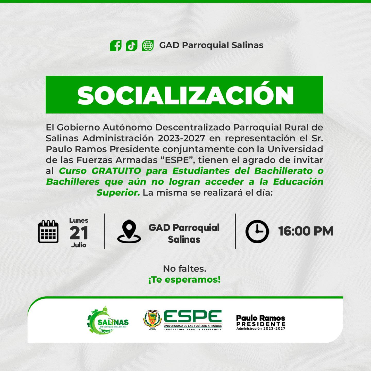 Socialización curso gratuito ESPE para bachilleres