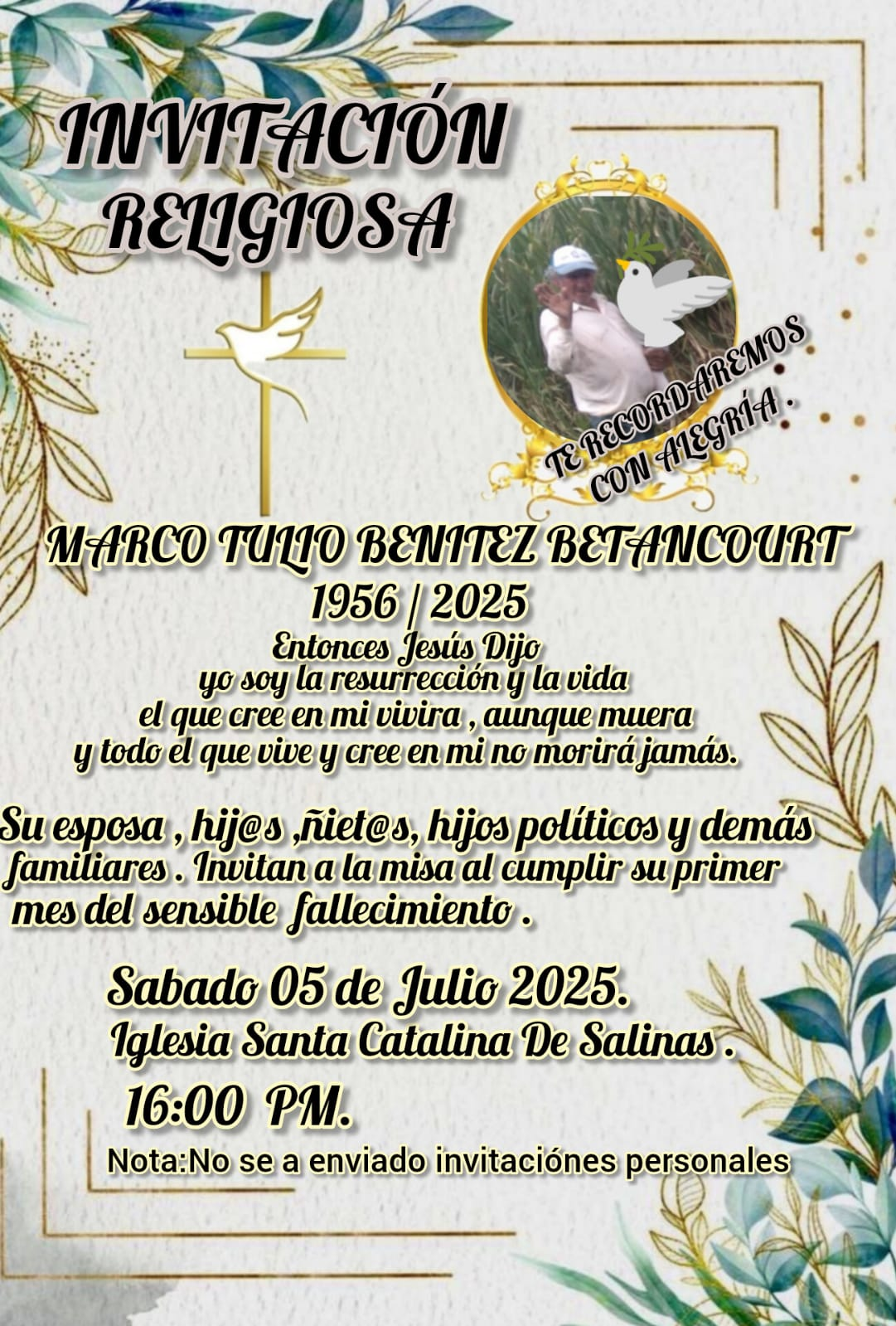 Invitación religiosa - Marco Tulio Benítez Betancourt